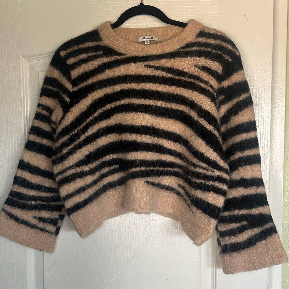 madewell zebra cropped pullover sweater size xxl
